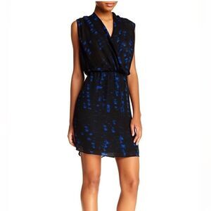 Parker Gamma Blue Plasma Surplice Draped Mini Dress S